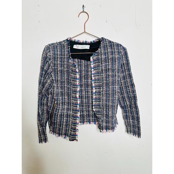 IRO Multicolored Printed Tweed Long Sleeve Frayed Hem Frannie Jacket size 36 - Picture 2 of 14